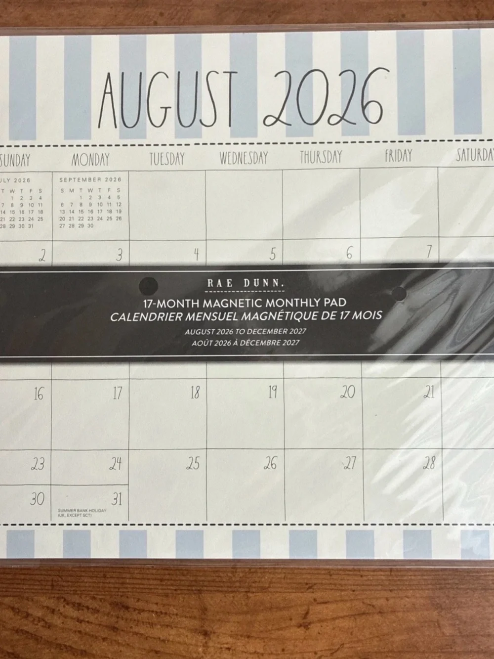 Rae Dunn 17-month 2026- 2027 Magnetic Monthly Pad Calendar Blue Striped 9.5x8.5”